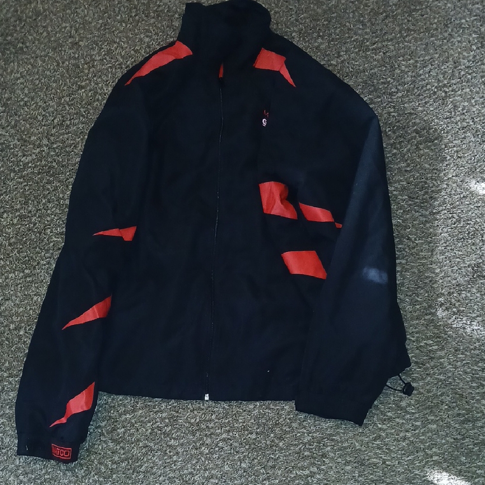 Black and Red Windbreaker with Sporty Design